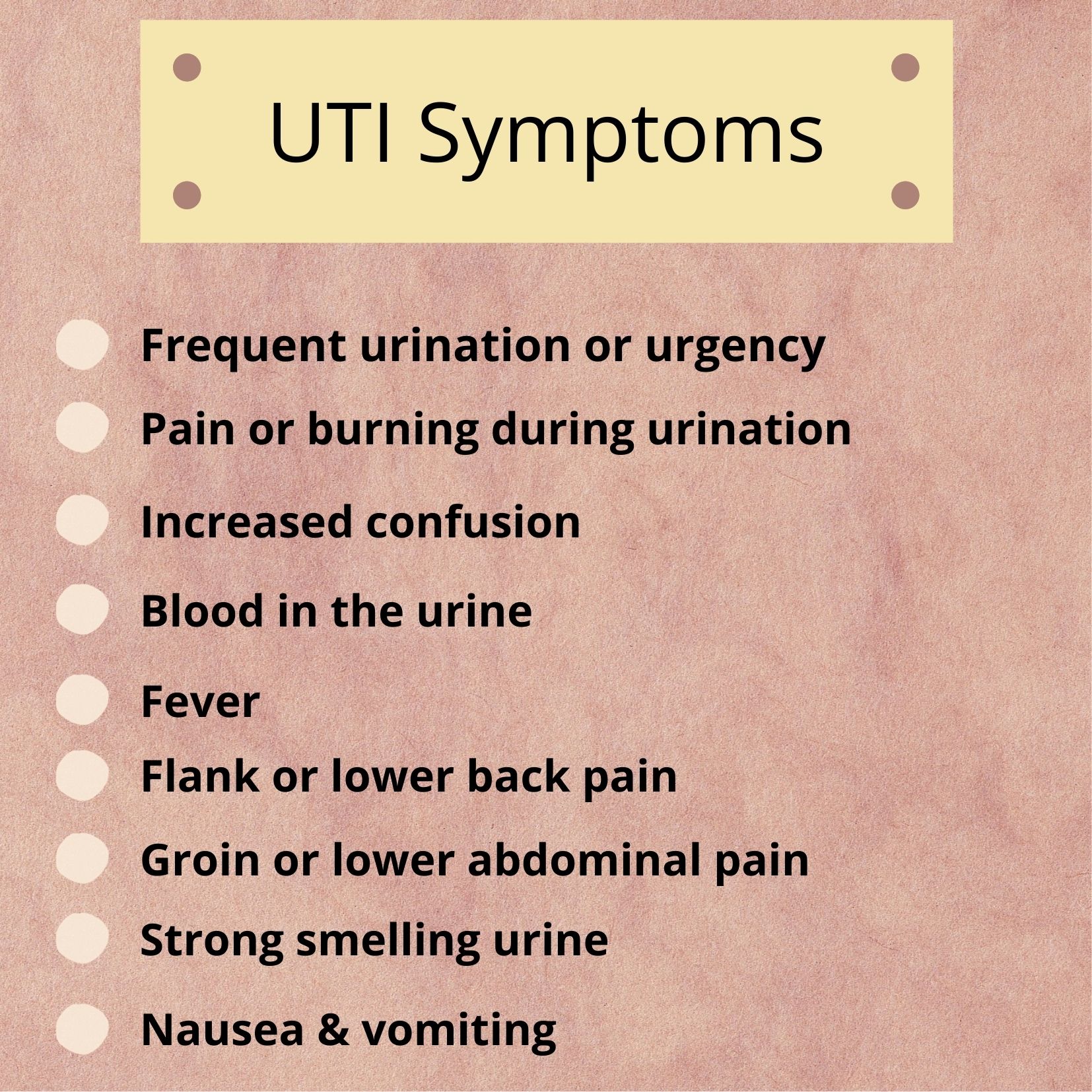List of possible urinary tract infection symptoms 