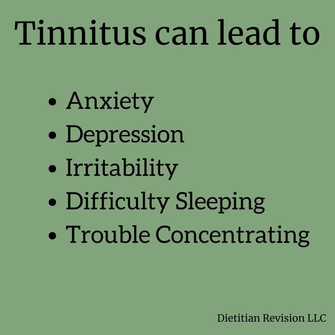 List of secondary tinnitus symptoms: Tinnitus can lead to: anxiety, depression, irritability, difficulty sleep, trouble concentrating